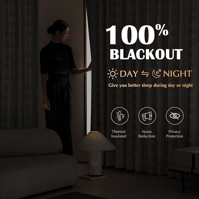 100% Boho Blackout Curtains 72 Inches Long for Bedroom, Black on Beige Patterned Bohemian Curtains for Living Room, Geometric Striped Thermal Insulated Window Drapes Gromment Top 2 Panels