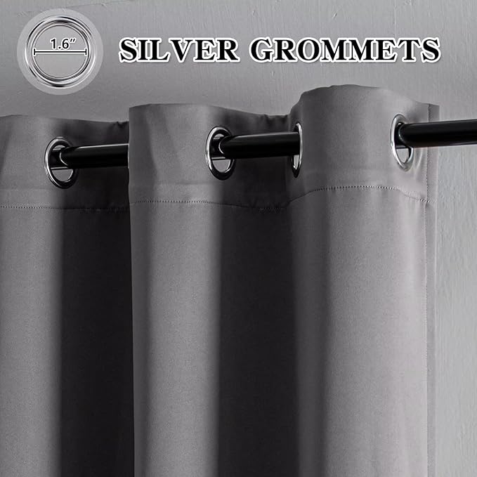 Curtains 108 Inches Long 2 Panels Set, Blackout Curtains for Bedroom Living Room, Thermal Insulated Grommet Room Darkening Drapes for Privacy Home Decor Windows(W52 x L108, Light Grey)
