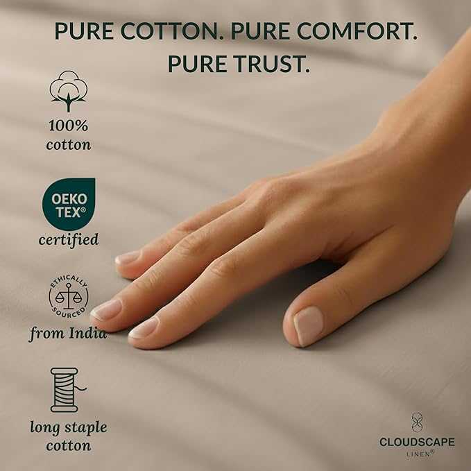 Cloud Scape Linen 100% Egyptian Cotton Split King Sheet Set for Adjustable Bed,400 Thread Count, 5 Pcs Bedding Set, Soft, Breathable and Durable, Deep Pockets up to 17, Taupe
