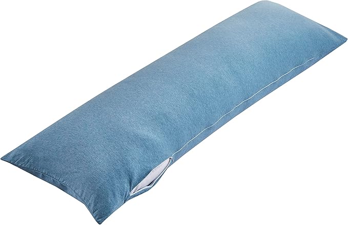 Oubonun 100% Jersey Cotton Body Pillow Cover with Zipper - Luxury Soft Removable Pillow Case - Long Fuzzy - Knitted (Light Blue, 21"X54")