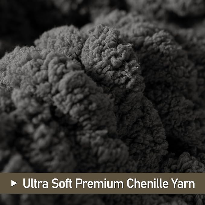 Chunky Knit Throw Blanket 50"X 60", 100% Handmade with Soft Chenille Yarn, 4.4lbs Thick Cable Knitted Blankets, Large Rope Knot Crochet Throws for Couch Sofa Bed Home Decor, Dark Grey