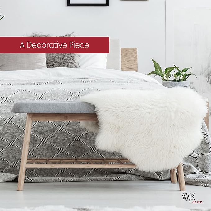Walk on Me White Faux Fur Sheepskin Rug - Ultra Soft, Super Thick, Fluffy, Washable 2x3 Feet Pelt for Living Room, Bedroom, Office - Acrylic, Latex Backing, Non-Slip