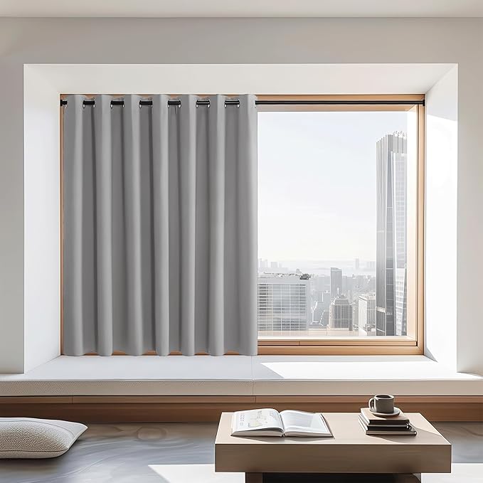 NICETOWN Blackout Curtains 72 inches Long, Grommet Privacy Window Treatment Thermal Insulated Room Darkening Sliding Glass Door Drape for Bedroom Living Room, 1 Panel, W100 x L72, Silver Grey