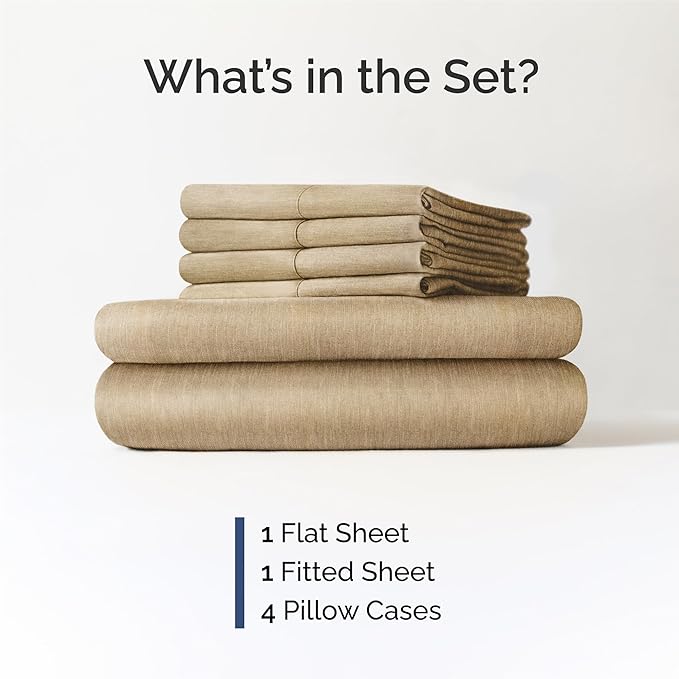 King 6 Piece Sheet Set - Cooling, Comfy & Breathable - Hotel Luxury Bedding, Includes Fitted Sheet for Women, Men, Kids & Teens - 1 Flat, 1 Fitted Sheet, 4 Pillowcases w/Deep Pockets - Heathered Tan