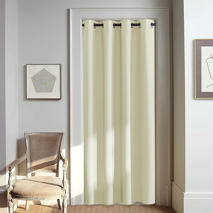 NICETOWN Room Darkening Beige Curtain 80 inch Length, Grommet Thermal Insulated Doorway Drape Blackout Curtain Sound Reducing for Bedroom/Living Room, 1 Panel, W46 X L80