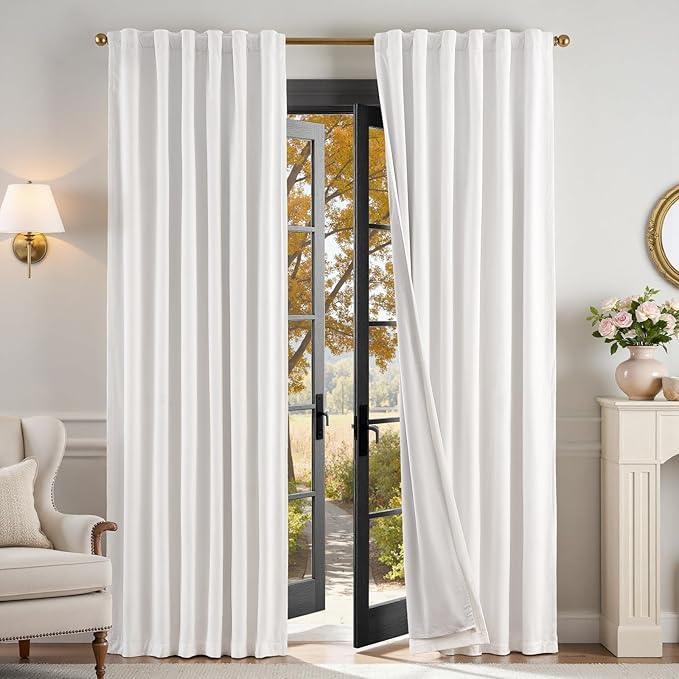 Lazzzy White Blackout Velvet Curtains for Living Room Bedroom 90 Inch Long Insulated Lined Drapes Rod Pocket Modern Window Treatments 2 Panels Set