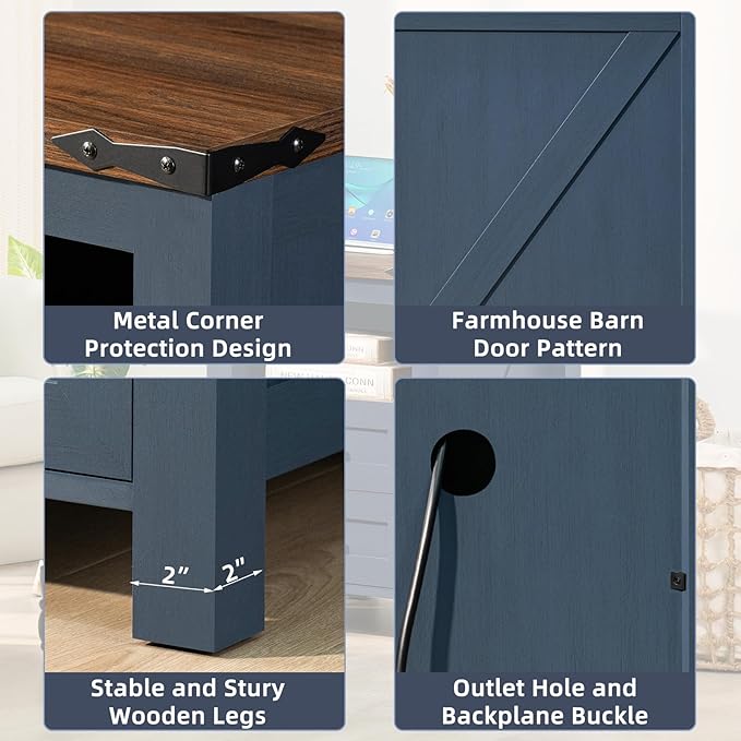 Joaxswe Nightstands Set of 2 with Charging Station, Farmhouse Night Stand with 2 Drawers and Shelf Storage, Wooden Side End Table, Bedside Cabinet for Bedroom, Living Room, Closet,Office (Blue) | with 2 Drawers, and Shelf Storage, Bedside Cabinet, for ...