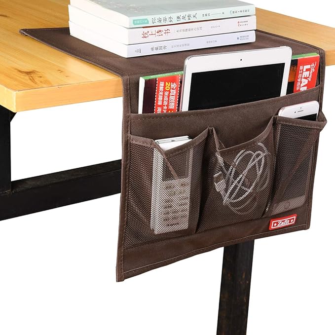 Zafit Bedside Storage Organizer - Table Cabinet Organizer Caddy for Remotes, Phone, Glasses (Classic 4 Pockets - Coffee)