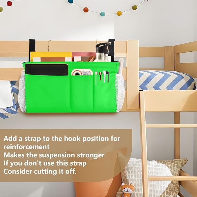 KOPIRIT Neon Cyan Bedside Caddy Storage Bag Bedside Organizer for Headboards Bunk Beds Bedside Shelf Hanging Organizer 6 Pockets with Hooks for Book Glasses Phone Holder