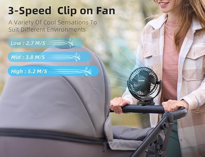 Svinkal USB Personal Clip on Fan 5000mAh Battery Operated 6in, Type C, 3 Speed, 720° adjustment, Small Portable Fan for Table, Bedroom, Desk, dormitory, Camping, Stroller, Golf Cart