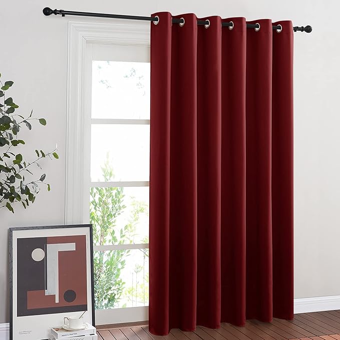 NICETOWN Glass Door Curtains for Window, Wide Thermal Curtain Panels, Sliding Door Drapes, Extra Wide Curtains (Burgundy Red, 80 inches Wide x 84 inches Long)