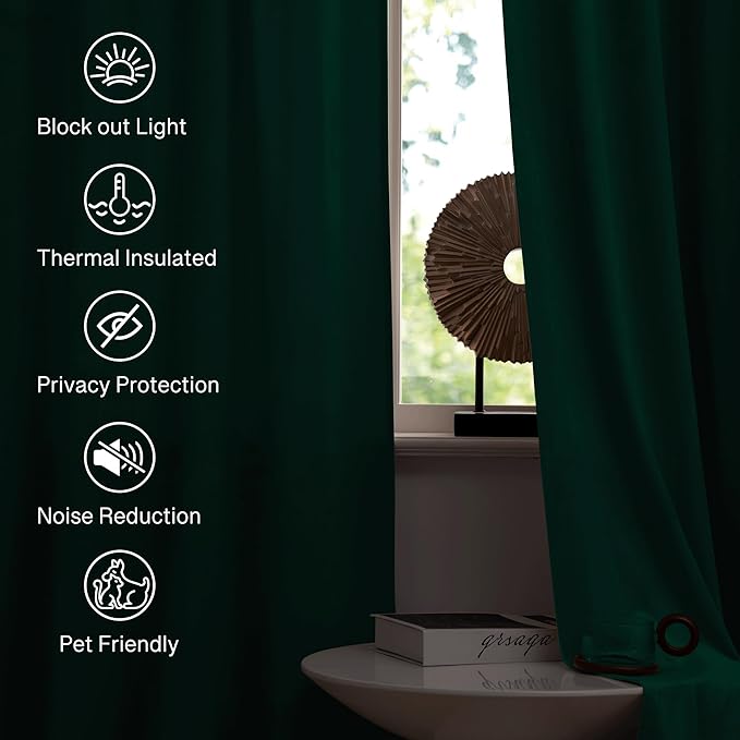 StangH Velvet Curtains Emerald Green 108 inches - Luxury Home Decor Blackout Insulated Velvet Curtain Panels Extra Long Wall Backdrops for Living Room Sliding Glass Door, W52 x L108-inch, 2 Pieces