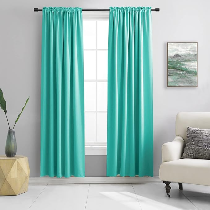 DONREN Black Out Window Curtains for Living Room - 90 Inch Room Darkening Thermal Insulated Rod Pocket Curtain Panels (Turquoise,1 Pair)