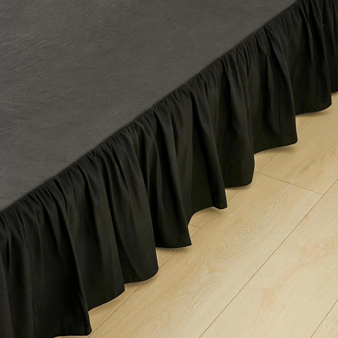 Bed Skirt Twin Size Ruffled Bed Skirt with Split Corners, Black Bed Skirts 16 Inch Drop, Bed Skirting with Platform, 16'' Twin, Black