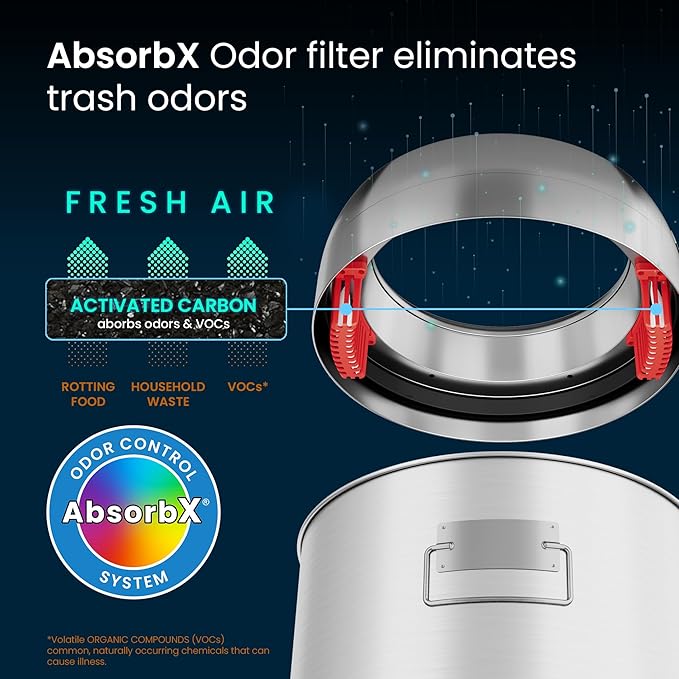 iTouchless 13 Gallon Dual-Deodorizer Trash Can and Recycle Bin Stainless Steel Commercial Grade, Large 10 Inch, Home, Restaurant, Restroom, Office, Open Top, Round