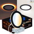 CycevSun 8 Inch LED Black 12 Pack Recessed Lights with Night Light, Canless Wafer Downlight Ultra Thin, Dimmable & 5CCT Selectable, 15W, 1350LM, ETL, 120-277V