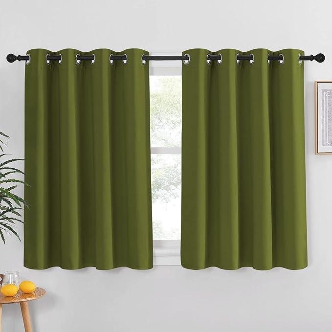 NICETOWN Blackout Curtain for Girls Room - Thermal Insulated Solid Grommet Room Darkening Panel/Drape for Girls' Bedroom (Olive Green, Single Panel, 52 by 54-inch)