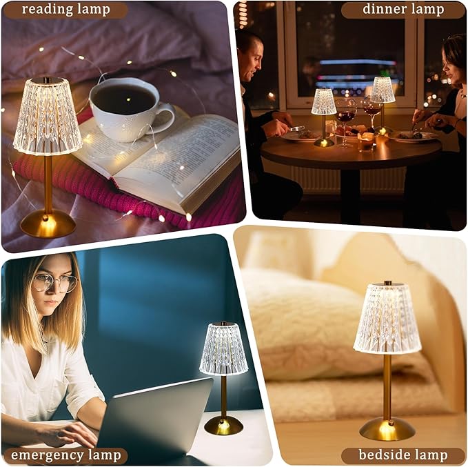 Liliful 6 Pcs Cordless Table Lamp Rechargeable Touch LED Small Gold Portable Battery Operated USB-c Desk Lamp 3 Color Dimmable for Bedroom Living Room Dining (Gold,Classic Style)