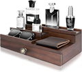 EOSAHR Farmhouse Cologne Organizer for Men - 3 Tier Perfume Organizer with Hidden Compartment and Storage Drawer - Great Gift for Boyfriend or Dad (Retro Brown)