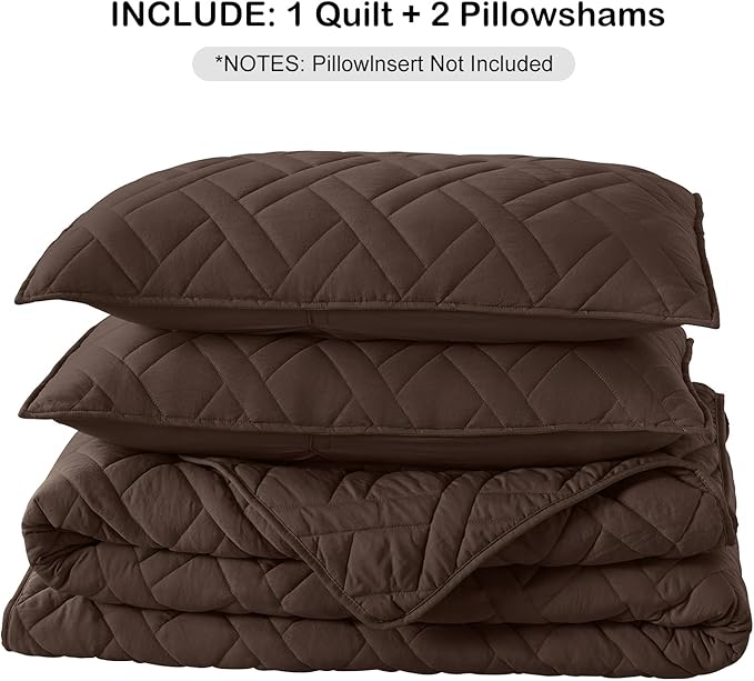 HORIMOTE HOME Quilt Set King Size Chocolate, Classic Geometric Diamond Stitched Pattern, Ultra Soft Microfiber Lightweight Bedding Bedspread Coverlet for All Season with 1 Quilt 2 Pillow Shams