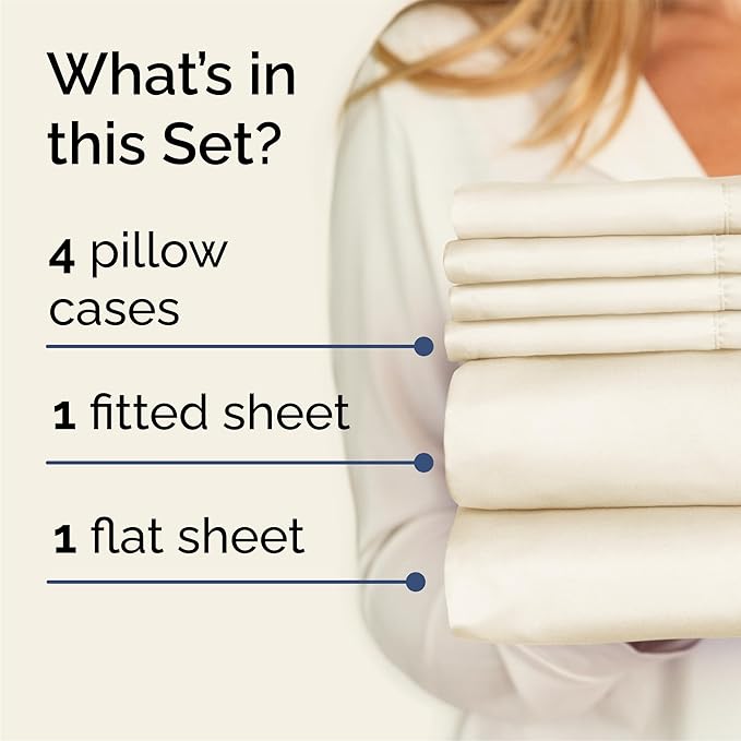 Queen 6 Piece Sheet Set - Cooling, Comfy & Breathable - Hotel Luxury Bedding, Includes Fitted Sheet for Women, Men, Kids & Teens - 1 Flat, 1 Fitted Sheet, 4 Pillowcases with Deep Pockets - Off White