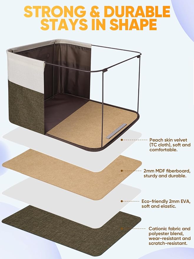 BALEINE 4 Pack Fabric Storage Bins for Shelves, Linen Storage Baskets for Organizing, Decorative Closet Bins for Clothes, Home (Brown, 17''x13''x10.5'')