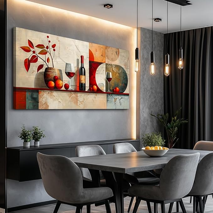 ERQINHUA Large Canvas Wall Art For Kitchen Wall Decor For Living Room Restaurant Pub Decorations Wine Glass Mural Still Life Abstract Pictures Artwork Restaurant Mural Home Decor Painting 30"x60"