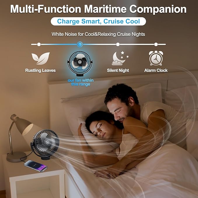 Magnetic Cruise Fan with 12000mAh Battery - Portable Cabin Air Circulator, 3-Speed LED Desk Fan with Timer, Power Bank & Ceiling/Wall Mount, Cruise Ship Approved for Travel (Black)
