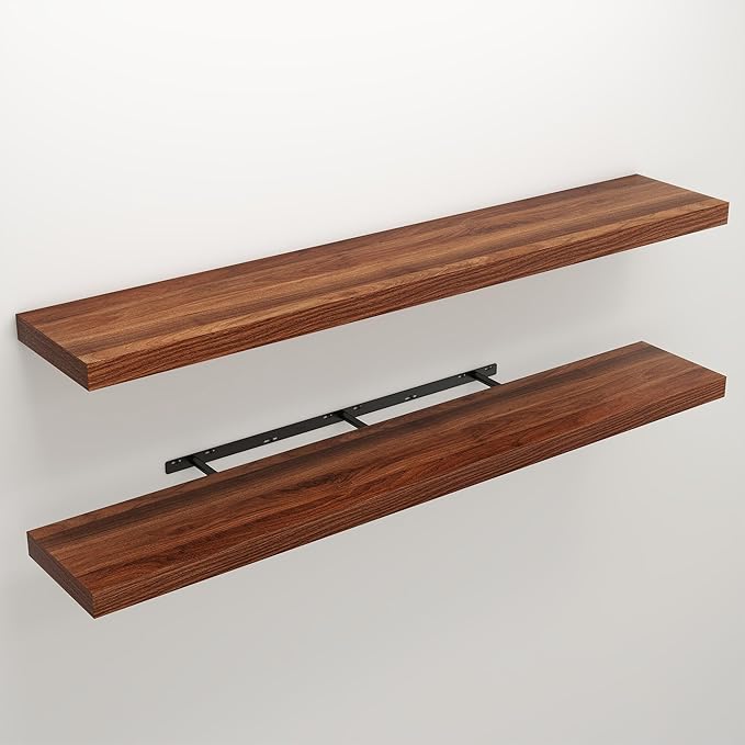 Floating Shelves for Wall, 9.3" Deep Wall Mounted Wood Shelves for Bathroom, Bedroom, Living Room, Kitchen, Hanging Shelf for Books/Storage/Room Decor (Walnut, 55")