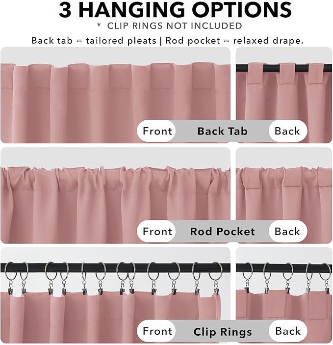 Deconovo Short Blackout Curtains for Small Windows Thermal Insulated Rod Pocket and Back Tab Curtains 42Wx45L Inch Coral Pink 2 Panels