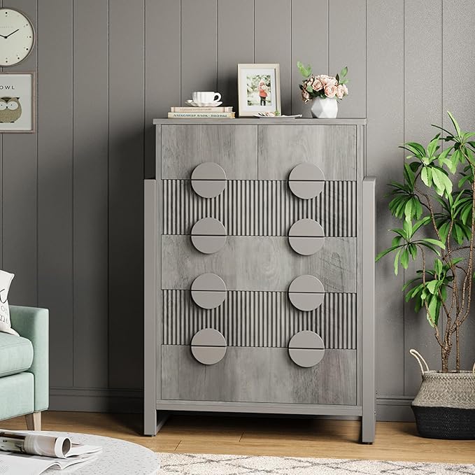 LGHM Fluted Dresser for Bedroom with 6 Drawers, Modern 6 Drawers Dressers with Semicylinder Fluted, Solid Chest of Drawers, 44.5" Tall Dresser with Stable Steel Frame, Metal Handles, Gray
