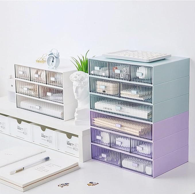 Desk Drawer Organizer, Stackable Office Supplies Desk Organizer, Plastic Plastic Storage Drawer, Desk Grocery Organizer For Stationery/Office Supplies (Yellow, 2 Compartment)
