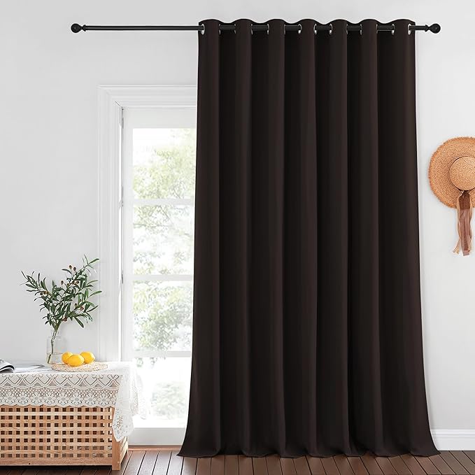 NICETOWN Blackout Patio Curtains 100 x 144 Inches Long for Sliding Door Extral Wide Blackout Curtain Panels Thermal Insulated Room Divider - Grommet Top, 100" W x 144" L, 1 Panel, Toffee Brown