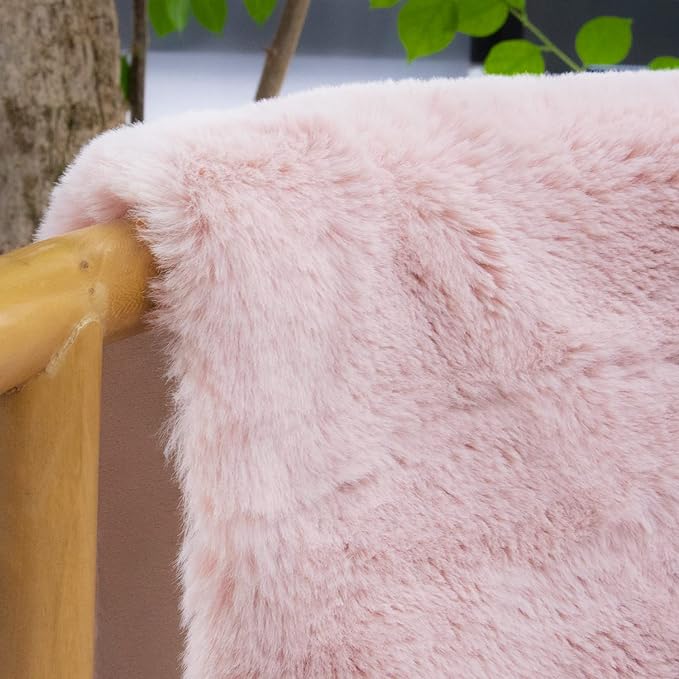 Pink Fuzzy Faux Rabbit Washable Fur Rug for Girls Bedroom 4x6 Shag Area Rugs for Living Room Boho Nursery Rug