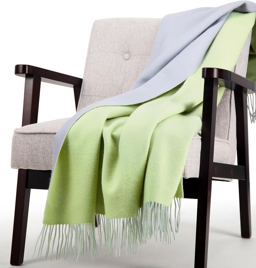 Alashan Cashmere Blend Double Faced Throw-Super Soft and Luxe Fabric- Perfect for Cozy Nights! 95% Merino Wool/5% Cashmere, 50" x 70", Great Gift Item. (Sea Glass & Blue Haze)