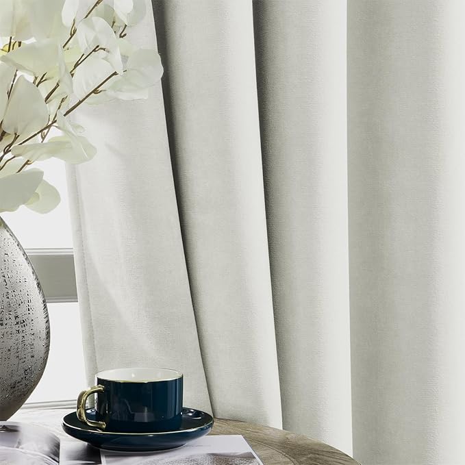 Joydeco Vanilla Grey Velvet Curtains 108 Inches 2 Panels,Luxury Thermal Insulated Soft Curtains for Bedroom & Living Room, Room Darkening Velvet Drapes, Rod Pocket (52W x 108L)