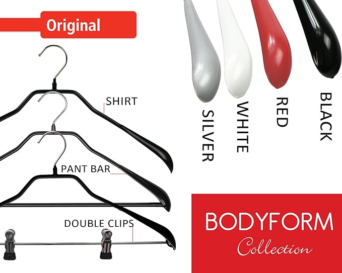 Mawa by Reston Lloyd BodyForm Series Non-Slip Space-Saving Clothes Hanger for Jackets, Suits and Coats, 16-1/2", Style 42/L, Black, Set of 2