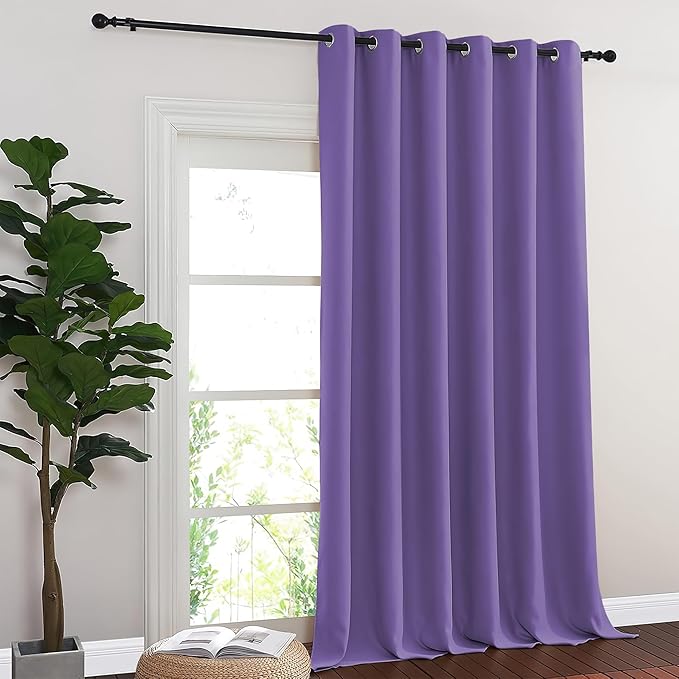 NICETOWN Room Divider Curtain 132 Inches Long, Wide Blackout Sliding Door Curtain for Bedroom, Room Darkening Privacy Window Curtain for Patio Door (1 Panel Set, Lilac Purple, 80 x 132 Inch)