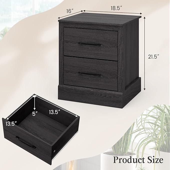 Giantex Farmhouse Nightstand, Wood Bedside Table with 2 Storage Drawers, Compact Floor Night Stand End Table, Accent Sofa Side Table for Bedroom, Grey Oak