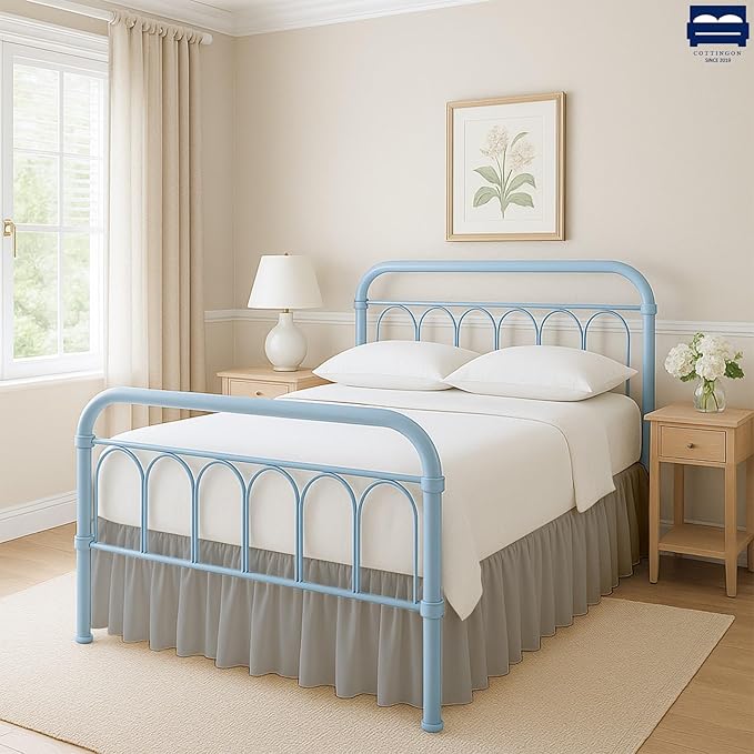Ruffled Bed Skirt with Split Corners-Dust Ruffle - 15" Drop 100% Microfiber Soft,Sheen & Luxurious Look - Bed Skirts (Light Grey -King)