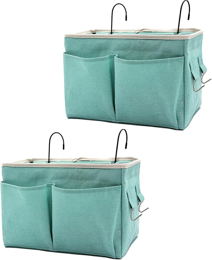 Someteth 2-Pack Bedside Caddy Bedside Hanging Storage Basket Multi-Function Organizer Caddy for Bunk and Hospital Beds Dorm Rooms Bed Rails, Can be Placed Glasses Books Mobile Phones（2pcs Green）