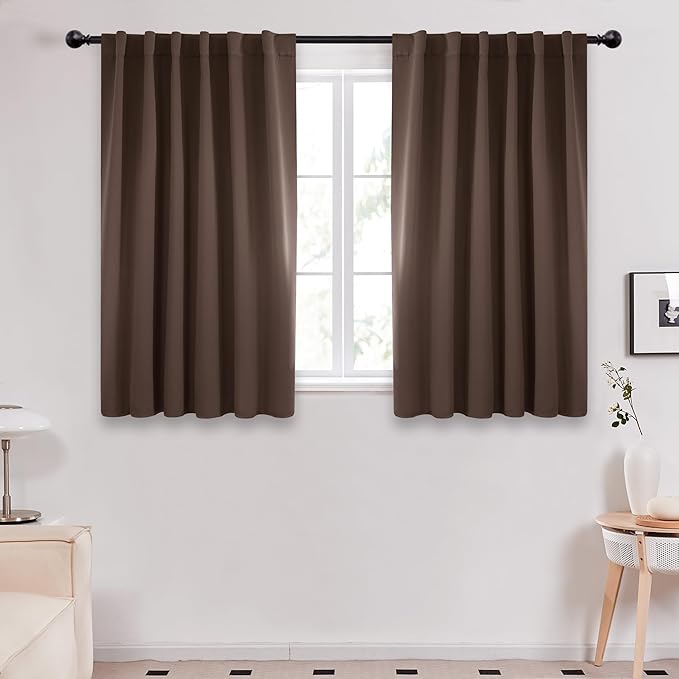Deconovo Blackout Curtains for Kitchen Window Back Tab and Rod Pocket Curtains Room Darkening Curtains 52Wx45L Inch Brown 2 Panels