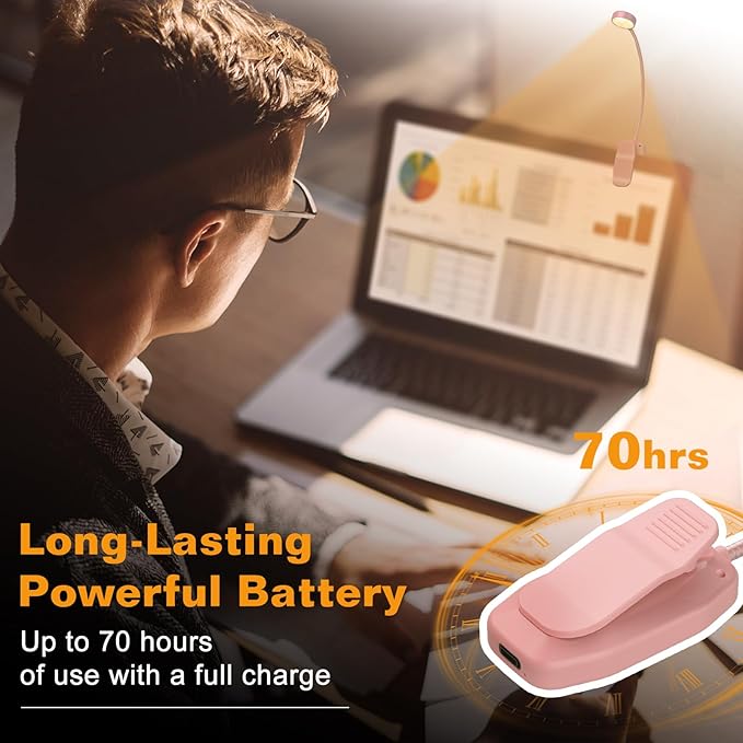2 Packs Rechargeable Book Reading Light - Adjustable Brightness, 3 Color Temperatures, 30+ Hours Runtime - Eye Care 10 LED Lamp for Reading for Bed,Back to School Gift for Students,Pink & Black