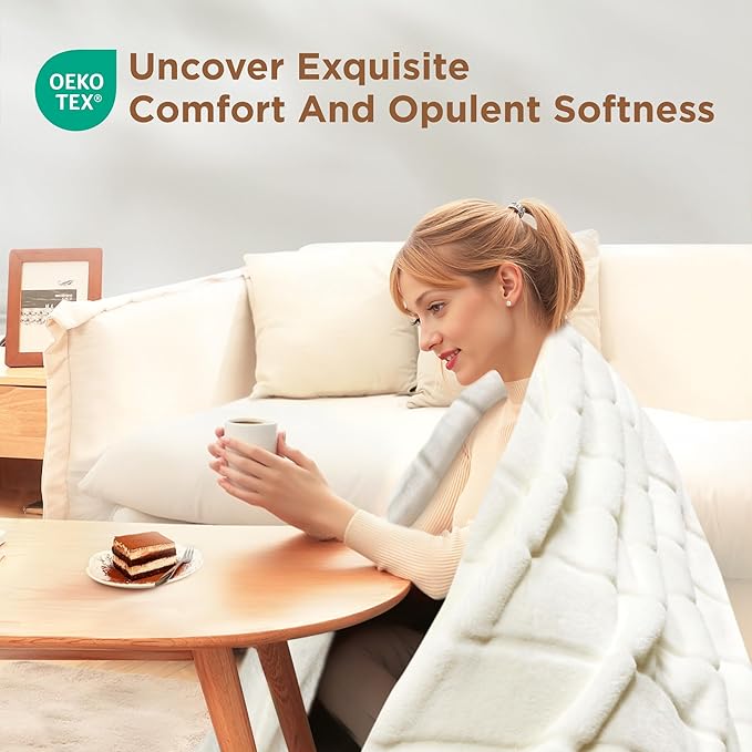Sophia & William Throw Blanket for Couch Sofa(60x80 Inches) - Faux Fur Throw Soft Cozy, Gifts for Women, Cream