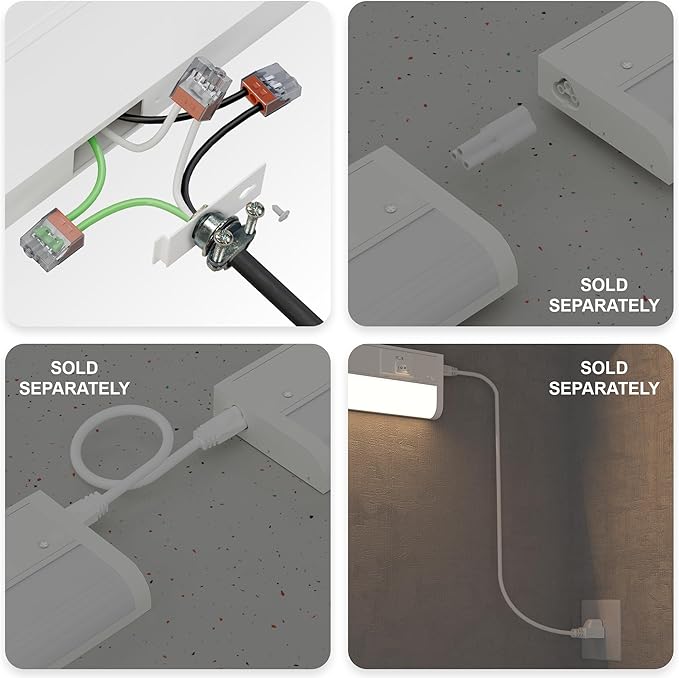 ZAGO 18 Inch LED Hardwired Under Cabinet Lighting with Clamp Connector, 5CCT Switchable, Undercounter Led Lights for Kitchen, 120V, 9W, 620-750LM, ETL & Damp Rated, White, 4 Packs