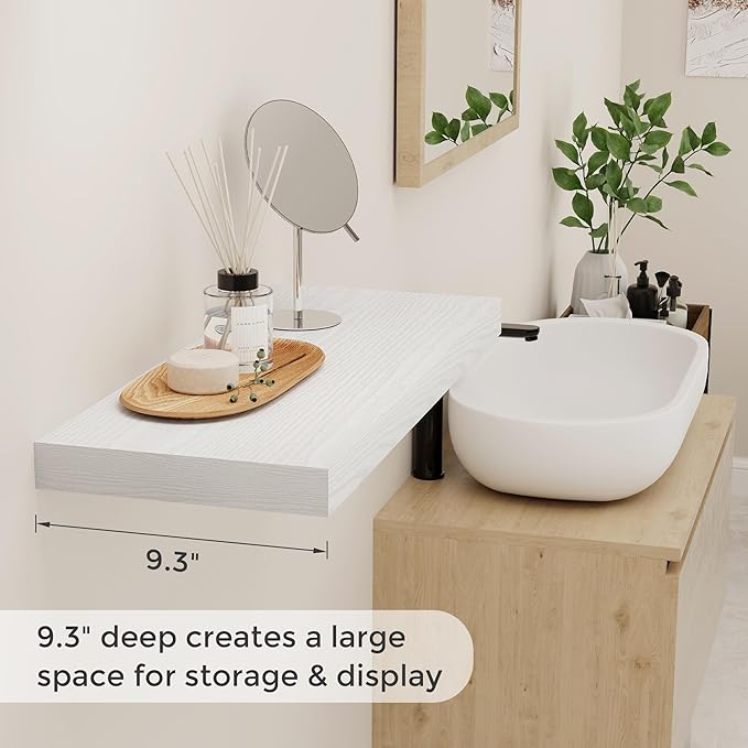 Fun Memories Floating Shelves for Wall, 24 x 9.3 Floating Shelf Wall-Mounted, Rustic Wood Bathroom Shelf Set of 2, Deep Bookshelf Storge Shelves for Living Room, Bedroom, Farmhouse, White Color