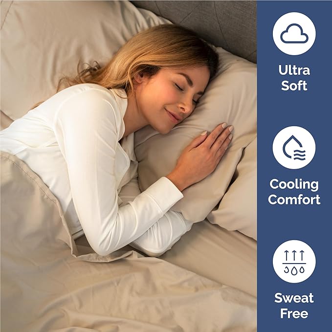Full 6 Piece Sheet Set - Cooling, Comfy & Breathable - Hotel Luxury Bedding, Includes Fitted Sheet for Women, Men, Kids and Teens - 1 Flat, 1 Fitted Sheet, 4 Pillowcases with Deep Pockets - Cream
