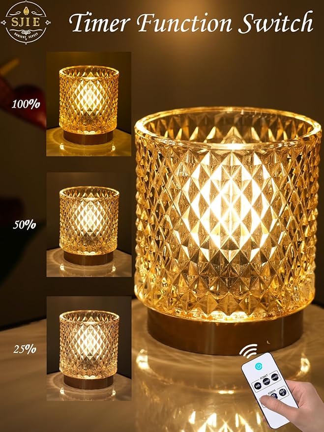 Battery Operated Lamp - Stylish Small Lamps Decorative with Timer & 3 Light Modes, No Plug in Lamps Cordless Battery Table Lamps for Bedroom/Bathroom/Fireplace(with Remote Control)
