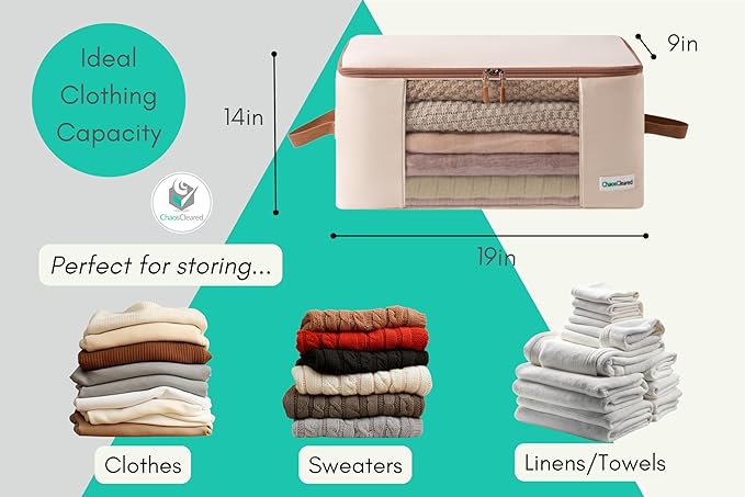 Canvas Storage Bags Designer Organizer for Comforters 2 Pack – Seasonal Storage for Pillows, Blankets, Linens & Garments – Foldable Design with Zip & Window, Moth-Proof Space Saver