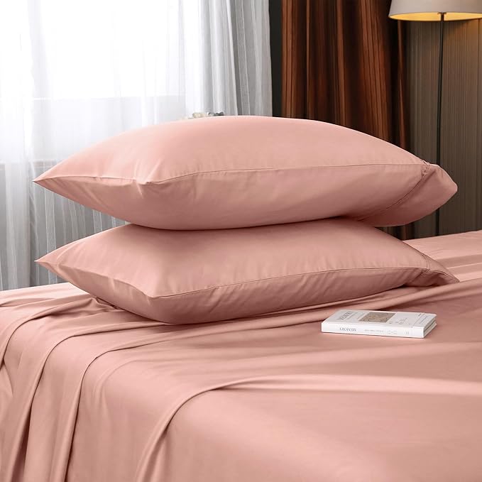 King Sheets, Rayon Derived from Bamboo, Cooling Bed Sheets Set,Deep Pocket Up to 16", 4 Pieces Silky Soft, Breathable Bedding Sheets & Pillowcases(Pink,King)